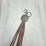 NKY250121-58               Silver metal Indian head with brown leather Key chain