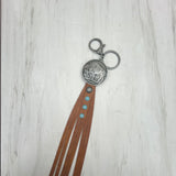 NKY250121-61               Silver metal buffalo with brown leather Key chain
