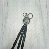 NKY250121-62           Silver metal buffalo with black leather Key chain