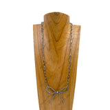 NKY250121-72         24 inches silver metal chain with silver Navajo pearl beads bow tie Necklace
