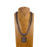 NKY250121-76           24 inches double copper Navajo pearl beads chain with metal Rodeo pendant Necklace