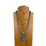 NKY250121-77            21 inches silver Navajo pearl beads with silver metal Rodeo pendant Necklace