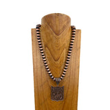 NKY250121-78           21 inches copper Navajo pearl beads with  metal Rodeo pendant Necklace