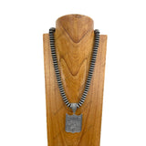 NKY250121-79            24 inches silver Navajo pearl beads with silver metal Rodeo pendant Necklace