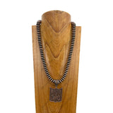 NKY250121-80          24 inches copper Navajo pearl beads with metal Rodeo pendant Necklace