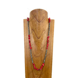 NKY250121-87              40 inches silver Navajo pearl with red coral chips Necklace