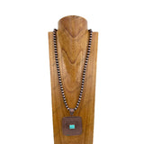 NKY250122-02                33 inches 10mm copper Navajo pearl beads with metal square pendant Necklace