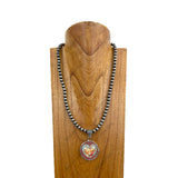 NKY250122-03               23 inches silver Navajo pearl beads with metal heart pendant Necklace