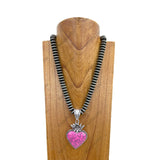 NKY250122-04            21 inches silver Navajo pearl beads with blue turquoise heart pendant Necklace