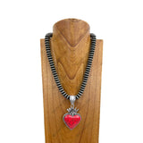 NKY250122-04            21 inches silver Navajo pearl beads with blue turquoise heart pendant Necklace
