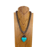 NKY250122-08              21 inches copper Navajo pearl beads with blue turquoise heart pendant Necklace