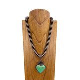 NKY250122-08              21 inches copper Navajo pearl beads with blue turquoise heart pendant Necklace