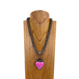 NKY250122-08              21 inches copper Navajo pearl beads with blue turquoise heart pendant Necklace