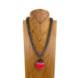 NKY250122-08              21 inches copper Navajo pearl beads with blue turquoise heart pendant Necklace