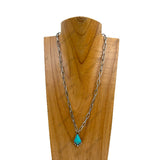 NKY250122-13           Silver metal chain with blue turquoise stone pendant Necklace