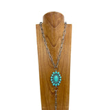 NKY250122-15          28 inches silver metal chain with oval blue turquoise stone pendant Necklace