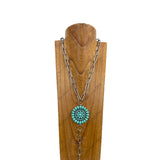 NKY250122-16         28 inches silver metal chain with blue turquoise stone pendant Necklace
