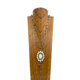 NKY250122-17         28 inches silver metal chain with oval white turquoise stone pendant Necklace