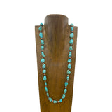 NKY250122-19         40 inches blue turquoise stone nuggets with copper Navajo pearl beads Necklace