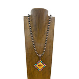 NKY250122-20          33 inches 10mm copper Navajo pearl beads with western buffalo pendant Necklace