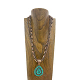 NKY250123-03        Triple&nbsp; copper Navajo pearl beads strings with blue turquoise stone teardrop pendant Necklace