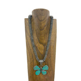 NKY250123-10          21 inches silver Navajo pearl beads with blue turquoise butterfly pendant Necklace
