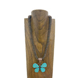NKY250123-14            21 inches copper Navajo pearl beads with blue turquoise butterfly pendant Necklace