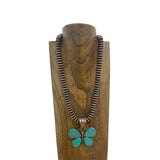 NKY250123-14            21 inches copper Navajo pearl beads with blue turquoise butterfly pendant Necklace