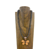 NKY250123-14            21 inches copper Navajo pearl beads with blue turquoise butterfly pendant Necklace