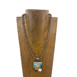 NKY250125-01                Copper Navajo pearl beads with western square pendant Necklace