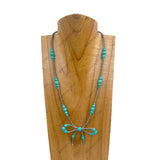 NKY250223-01           21 inches Silver Navajo pearl with blue turquoise stone beads with bow tie Necklace