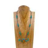 NKY250223-02           21 inches Silver Navajo pearl with green turquoise stone beads with bow tie Necklace