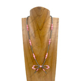 NKY250223-03         21 inches Silver Navajo pearl with light pink stone beads with bow tie Necklace