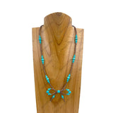 NKY250223-04              21 inches copper Navajo pearl with blue turquoise stone beads with bow tie Necklace