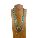 NKY250306-01              22 inches silver Navajo pearl and blue turquoise stone nuggets with bow tie Necklace