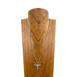 NKY250308-02           26 inches silver metal chain with long horn pendant Necklace
