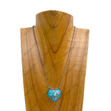 NKY250308-18                  23 inches Silver metal chain with blue turquoise stone heart Necklace