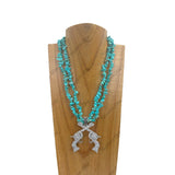 NKY250315-01             16 inches Double blue turquoise chips stone beads with metal guns pendent Necklace
