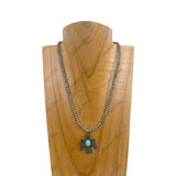 NKY250315-02          16 inches silver Navajo pearl beads with eagle pendent Necklace