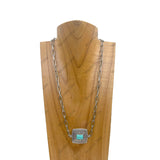 NKY250315-04                22 inches silver metal chain with blue turquoise center piece metal square pendent Necklace