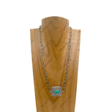 NKY250315-05           22 inches silver metal chain with green turquoise center piece metal square pendent Necklace