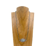 NKY250315-06          22 inches silver metal chain with blue turquoise center piece metal oval pendent Necklace