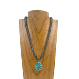 NKY250330-01           21 inches Silver roundel Navajo pearl beads with blue Turquoise stone Teardrop pendent Necklace