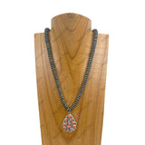 NKY250330-01           21 inches Silver roundel Navajo pearl beads with blue Turquoise stone Teardrop pendent Necklace