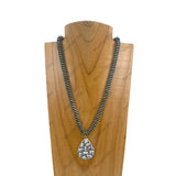 NKY250330-01           21 inches Silver roundel Navajo pearl beads with blue Turquoise stone Teardrop pendent Necklace