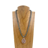 NKY250330-05           18 inches Silver roundel Navajo pearl beads with blue Turquoise stone Teardrop pendent Necklace
