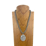 NKY250330-09            21 inches 10 mm Silver roundel Navajo pearl beads with blue Turquoise stone oval pendent Necklace