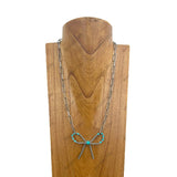 NKY250330-21          24 inches silver metal chain with blue turquoise stone and Navajo pearl beads Bow Tie Necklace