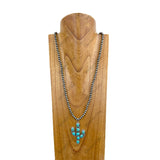 NKY250412-01          33 Inches silver Navajo pearl beads with blue turquoise stone cactus pendent Necklace