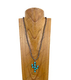 NKY250412-03          33 Inches copper Navajo pearl beads with blue turquoise stone cactus pendent Necklace